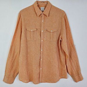 Baird McNutt Mens Shirt Orange Button Down Long Sleeve Linen Murano Fit Sz L
